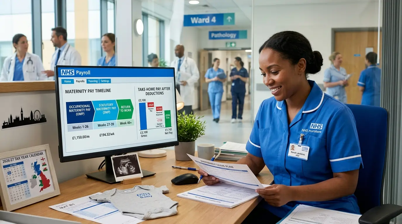 An NHS worker uses the maternity pay calculator to plan her 2026/27 leave.